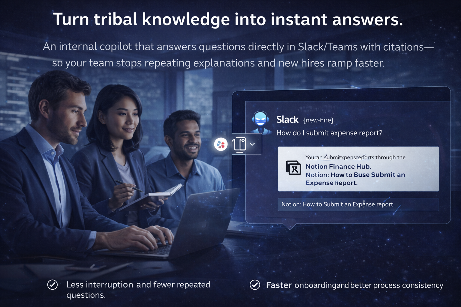 Internal AI copilot answering questions in Slack with Notion citations